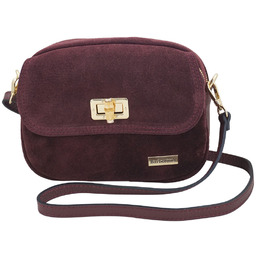 Mała zamszowa listonoszka ze złotym zapięciem - Bordowa