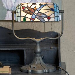 Clayre&Eef Lampa stołowa tiffany DRAGONFLY, multikolor, biuro, szkło,
