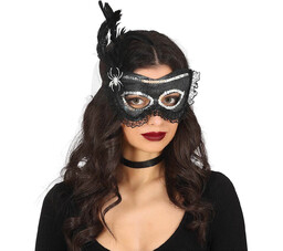 Maska karnawałowa czarna z pająkiem - 1 szt.