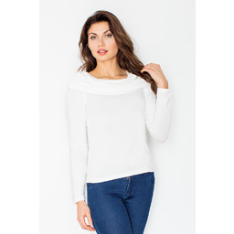 Dzianinowa Ecru Bluzka z Obfitym Golfem