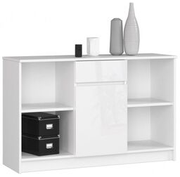 Komoda otwarta, drzwi, szuflada, ELIO, 120x40x77 cm, biel,