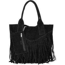 Shopperka boho skórzana VERA PELLE L83 czarna