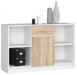 Komoda otwarta, drzwi, szuflada, ELIO, 120x40x77 cm, biel,