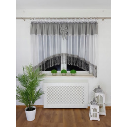 Firana Gotowa 400X160 Szara Gipiura 30CM Frędzle Firana