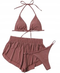 Strój Kąpielowy 3-Częściowy Komplet Bikini Z Szortami Plaża