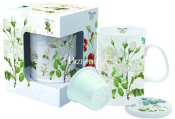 KUBEK PORCELANOWY z ZAPARZACZEM I POKRYWKĄ - Natural