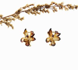 Klipsy srebrne z kwiatkami Brązowe magnolie