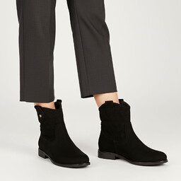 S.Barski Botki damskie, cholewka z materiału ażurowe wykończenie