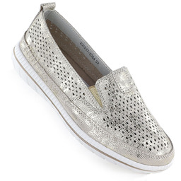 Skórzane półbuty damskie ażurowe złote Jezzi 5364