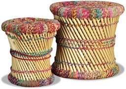 Elior Bambusowe okrągłe stołki w stylu chindi 2