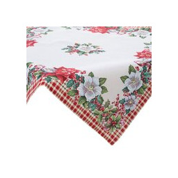 Eurofirany Obrus świąteczny 100x100 kremowy czerwony kwiaty gobelinowy