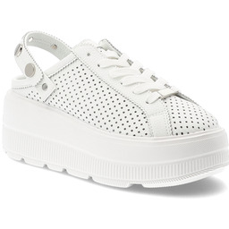 S.Barski Klapki damskie, ze skóry naturalnej licowej ażurowa