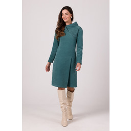Dzianinowa Sukienka z Wywijanym Kołnierzem - Turkusowa
