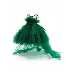 Sukienka Balowa Tiulowa Warstwowa Z Dłuższym Tyłem Zielona