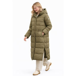 GUESS ZIMOWY PŁASZCZ PUCHOWY KHAKI Z PÓŁDŁUGIM RĘKAWEM