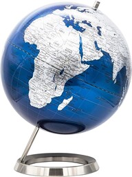 EXERZ Globus światowy 30 cm, metaliczny niebieski