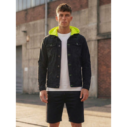 Czarna jeansowa kurtka męska z kapturem Bolf Nello