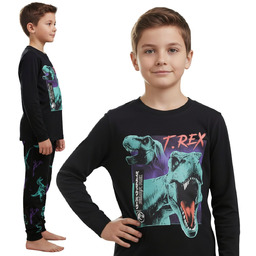Jurassic World BAWEŁNIANA, czarna piżama chłopięca, DWUCZĘŚCIOWA piżamka