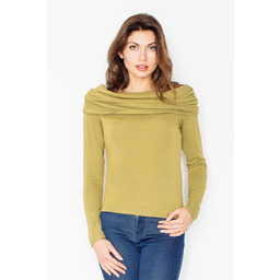 Dzianinowa Zielona Bluzka z Obfitym Golfem