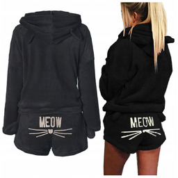 Ciepła piżama kotek pluszowa meow czarna - M