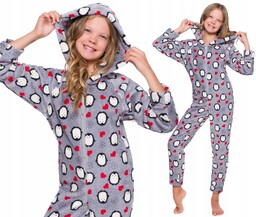Piżama Dziewczęcy Kombinezon Kaptur Onesie 158