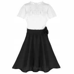 Sukienka wizytowa galowa biało-czarna koronka 140 Szkoła