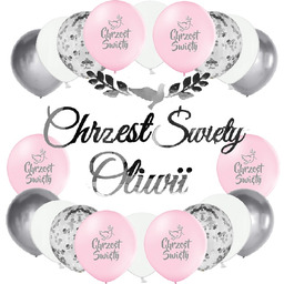 Balony różowe na Chrzciny Chrzest baner Imię