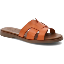 Klapki damskie Hee, cholewka ze skóry naturalnej szerokie