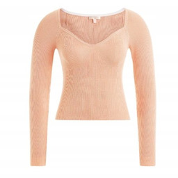 GUESS RÓŻOWY DOPASOWANY SWETER Z DEKOLTEM SEREK DŁUGI