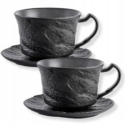 Zestaw 2 filiżanek do kawy herbaty Czarna Porcelana