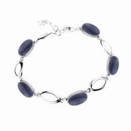 Srebrna bransoletka grecki wzór z kamieniami Kocie oko