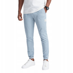 Spodnie męskie dresowe z dzianiny jasnoniebieskie V4 OM-PASK-0211