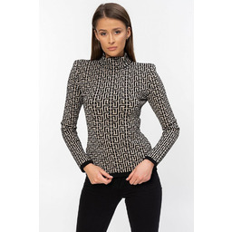 BALMAIN Damska bluzka z golfem w czarny monogram,