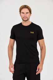 EA7 Czarny męski t-shirt bawełniany ze złotym logo,