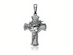 Elegancki oksydowany srebrny wisior duży krzyż krzyżyk