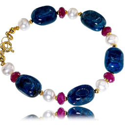 Perły Rubin Apatyt Oryginalna Bransoletka Złote Srebro