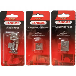 Zestaw 3 stopek lamownik marszczenia zamków krytych Janome