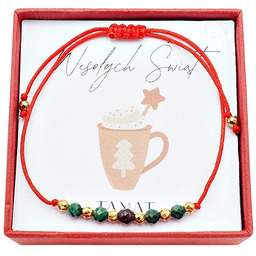 Sznurkowa bransoletka z kamień naturalny granat malachit Prezent