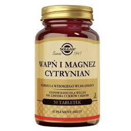 SOLGAR Wapń i Magnez cytrynian - 50 tabletek