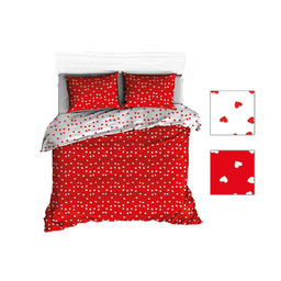 Karo Pościel bawełniana 160x200 R132 biała czerwona serca