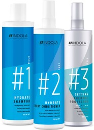 Indola Hydrate, zestaw nawilżający do włosów, szampon +