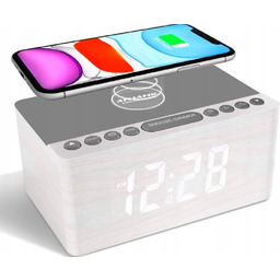 Radio Fm Ładowarka Indukcyjna Budzik Anjank AC190 Drewniane