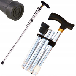 Laska inwalidzka kula ortopedyczna składana aluminiowa srebrna solidna