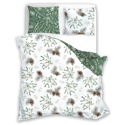 Pościel bożonarodzeniowa bawełniana biała w szyszki i jemiołę