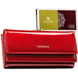 Duży portfel z lakierowanej skóry naturalnej na karty