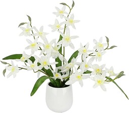 Sztuczny kwiat, orchidea, dendrobium, 38 cm, z liśćmi