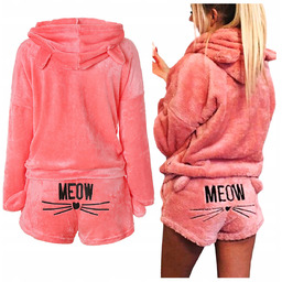Ciepła piżama kotek pluszowa meow koralowa - XL