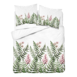 Detexpol Pościel bawełniana 220x200 biała zielona paprocie kwiaty