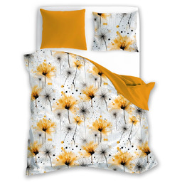 Pościel z mikrofibry biało-pomarańczowa w kwiaty PEQ-023