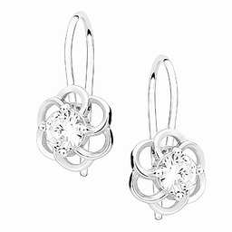 Eleganckie wiszące rodowane srebrne kolczyki kwiaty flowers białe